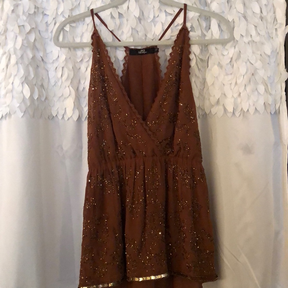 Brown and gold sequined tank top